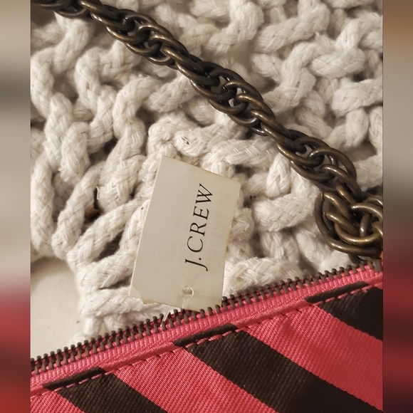 New J.Crew Silk Pink and Black Stripe Handbag Small with chain strape - Picture 3 of 6